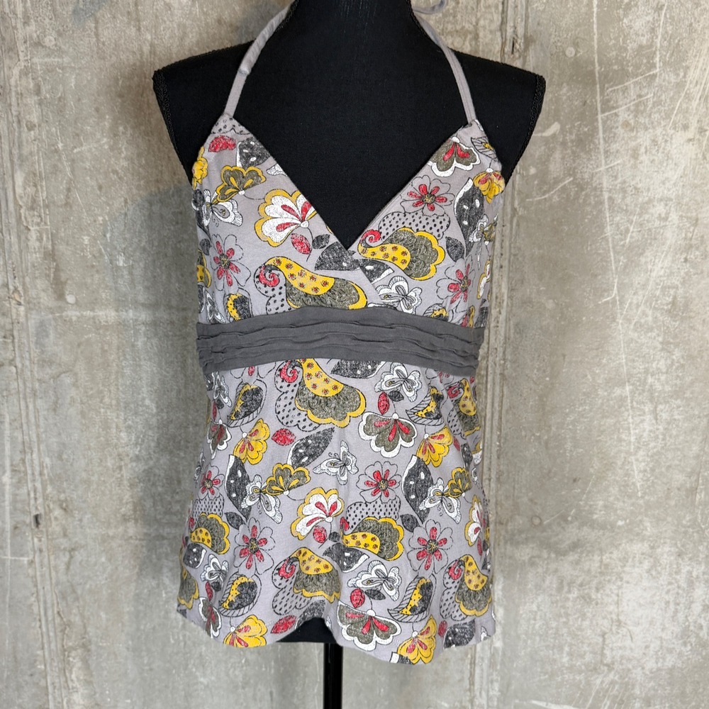 SO Wear It Declare It Womens M Gray Floral Butterfly Paisley Halter Top Boho